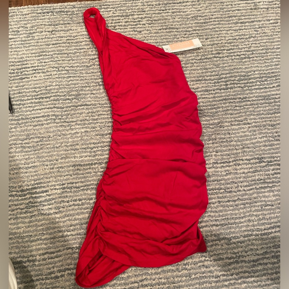 Red One Shoulder Cinch Side Tight Dress